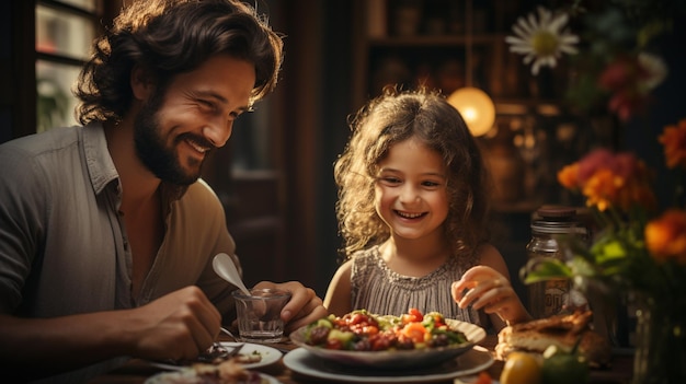 Happy father and his little daughter having fun while cooking together at homegenerative ai