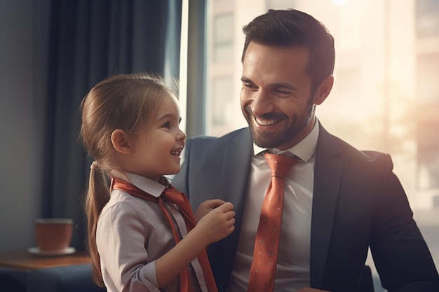 Happy father receiving a custommade tie as a generative ai