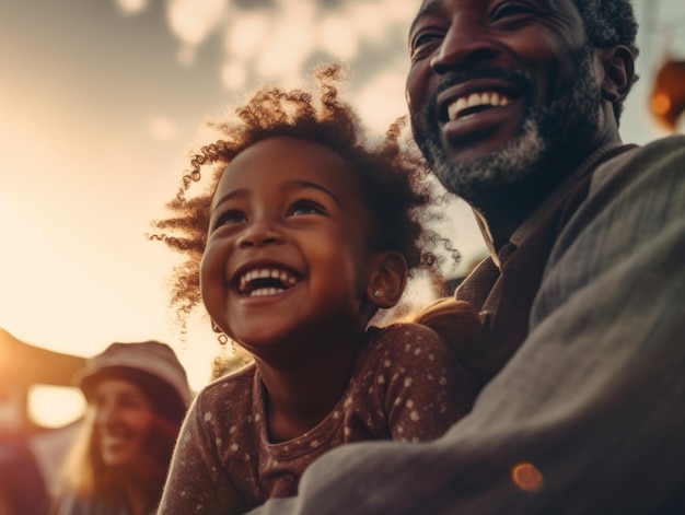 Happy father's day African American father and daughter smiling happily