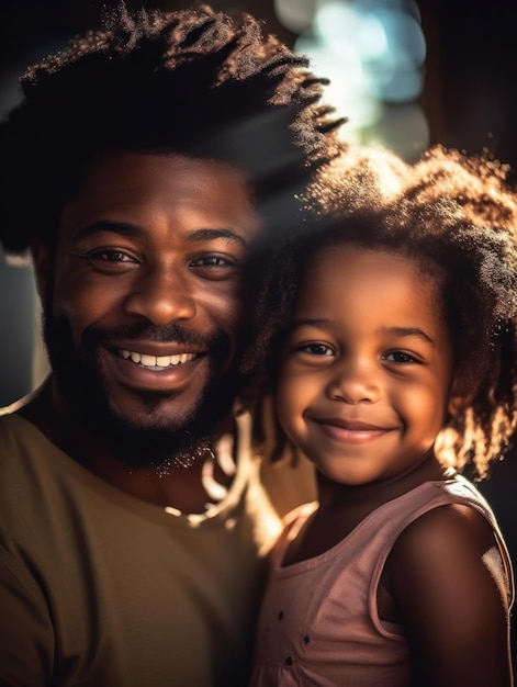 Happy father's day African American father and daughter smiling happily