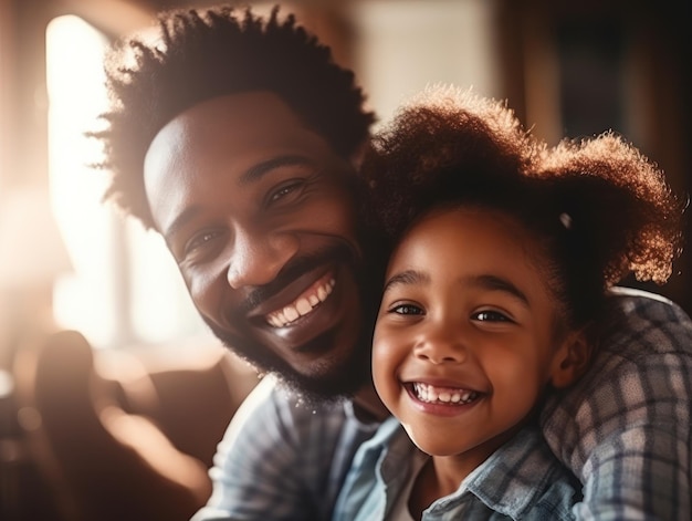 Happy father's day African American father and daughter smiling happily