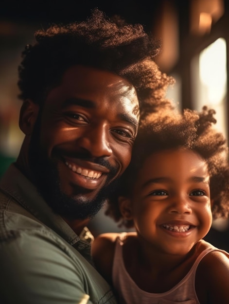 Happy father's day African American father and daughter smiling happily