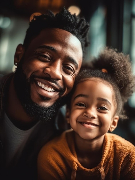 Happy father's day African American father and daughter smiling happily