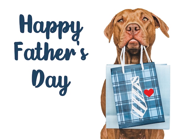 Happy Father's Day Cute brown puppy and gift bag