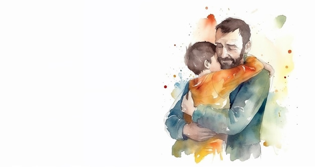 Happy Father's Day with father and kid hugging each other Generative ai