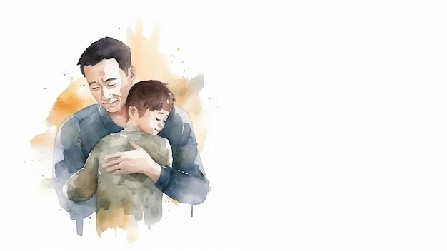 Happy Father's Day with father and kid hugging each other Generative ai