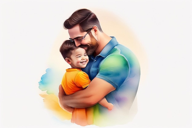 Happy father's day with father and kid hugging each other generative ai