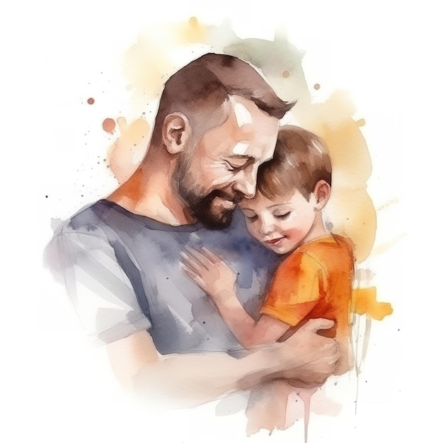 Happy Father's Day with father and kid hugging each other