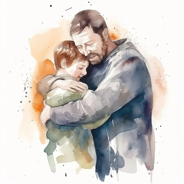 Happy Father's Day with father and kid hugging each other