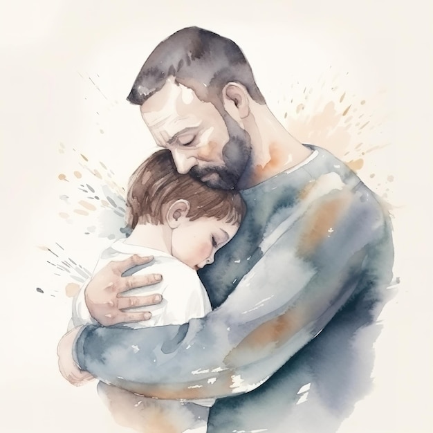 Happy Father's Day with father and kid hugging each other