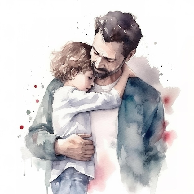 Happy Father's Day with father and kid hugging each other