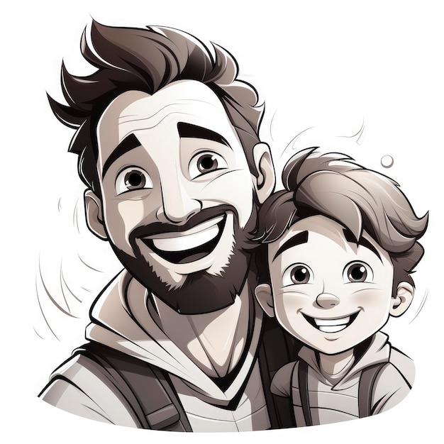 Happy father with his son cartoon style contour black and white 2d vector illustration inline white background stylize 750 v 52 Job ID c6398da9032f41029312cb5aa36ac13b