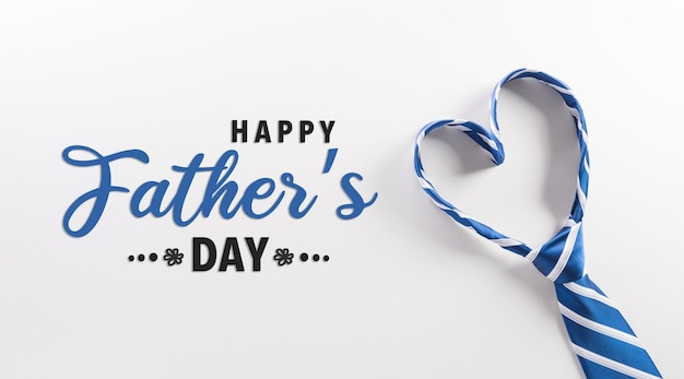 Happy Fathers Day background concept made from necktie with heart shape and the text on white background