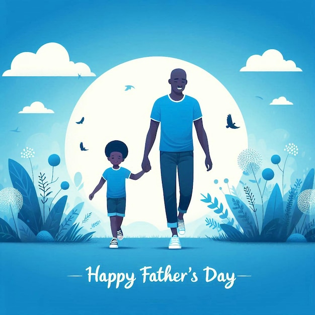 Happy fathers day blue background with father and child social media post