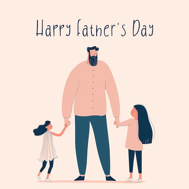 Happy fathers day card with man holding childs hand simple illustration