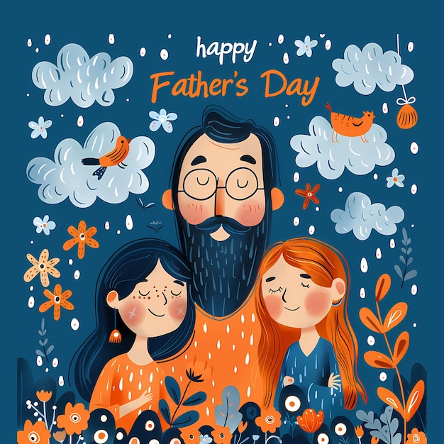 Happy fathers day card with man holding childs hand simple illustration