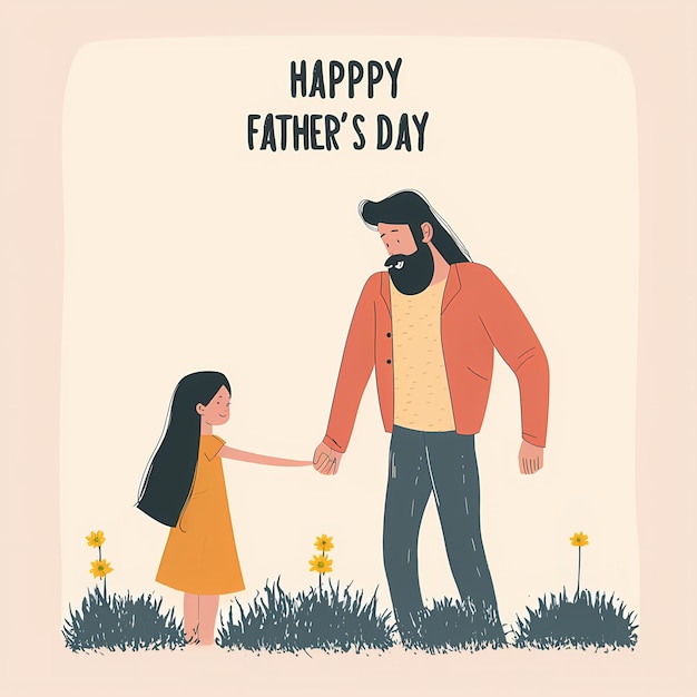 Happy fathers day card with man holding childs hand simple illustration