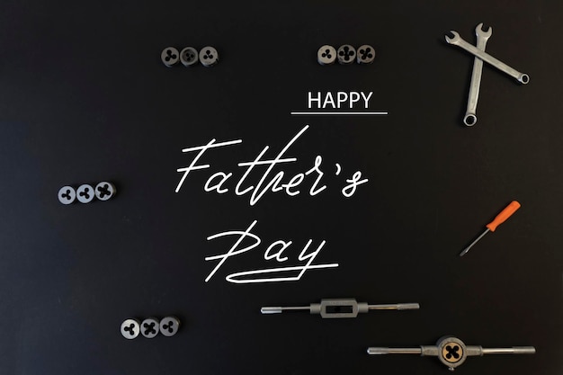 Happy Fathers Day Flat lay on fathers day theme Black background