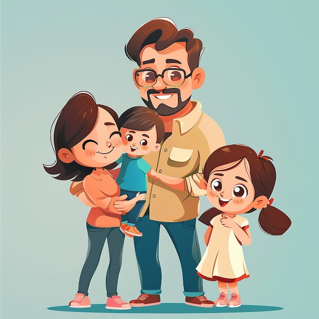 Happy Fathers Day Illustration with Kids Cartoon Background Design