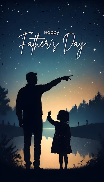 Happy fathers day poster template with a father and little daughter