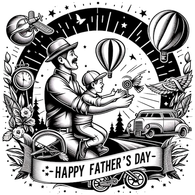 Happy Fathers day Silhouetteillustrationcolour black and white