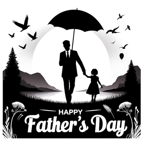 Happy Fathers day Silhouetteillustrationcolour black and white