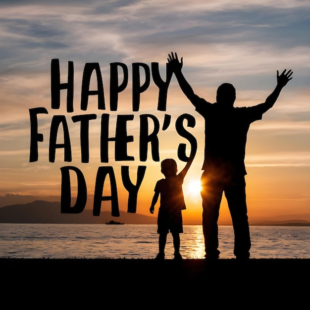 Happy Fathers Day with dad and child silhouettes