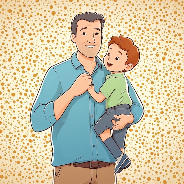 Photo happy fathers day with father and son cartoon style