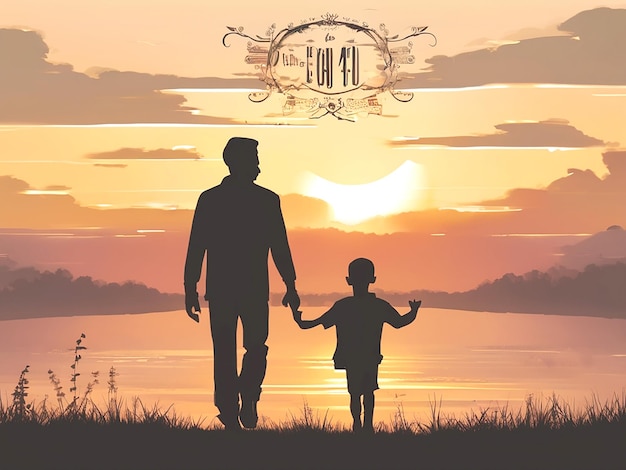 Happy fathers day with silhouette of dad