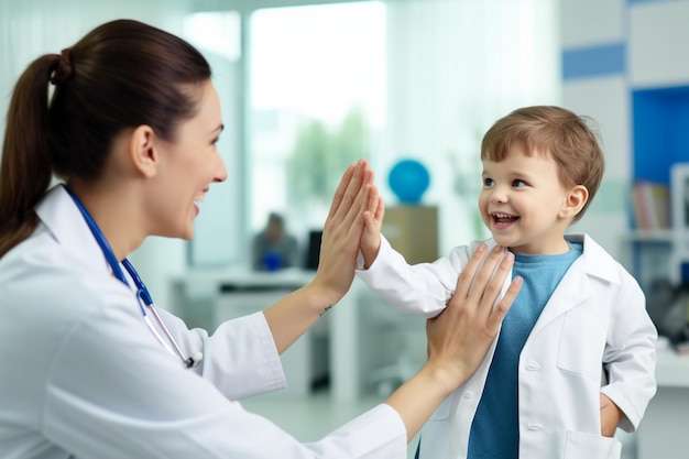 Happy female doctor giving high five