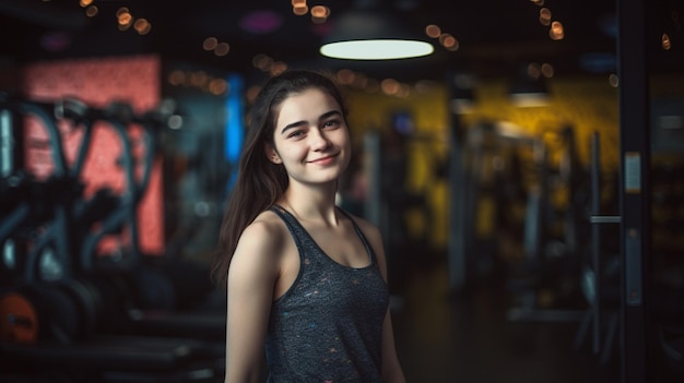 Happy fitness girl 20 years old working out at a gym with Generative AI