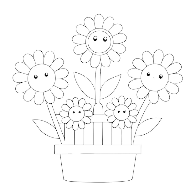 Photo happy flower garden coloring page for kids