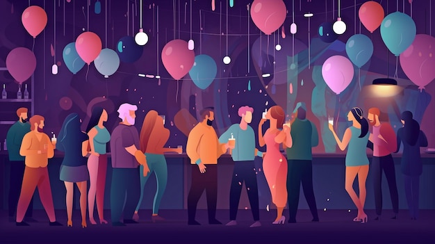 Photo happy folks and friends are present in this generative ai party scene from a fun nightclub