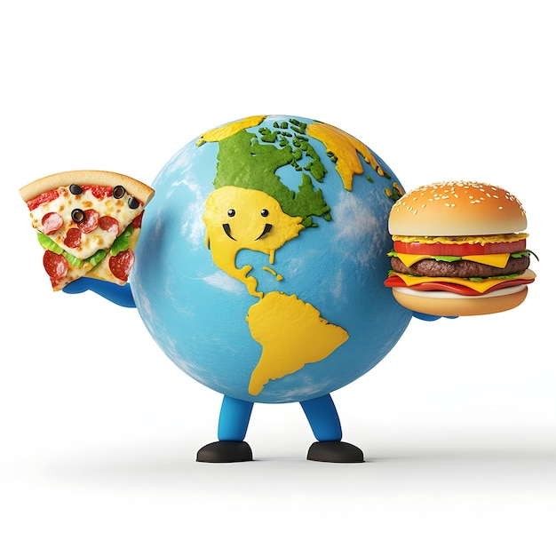 Photo happy food day celebration with earth globe and fast food