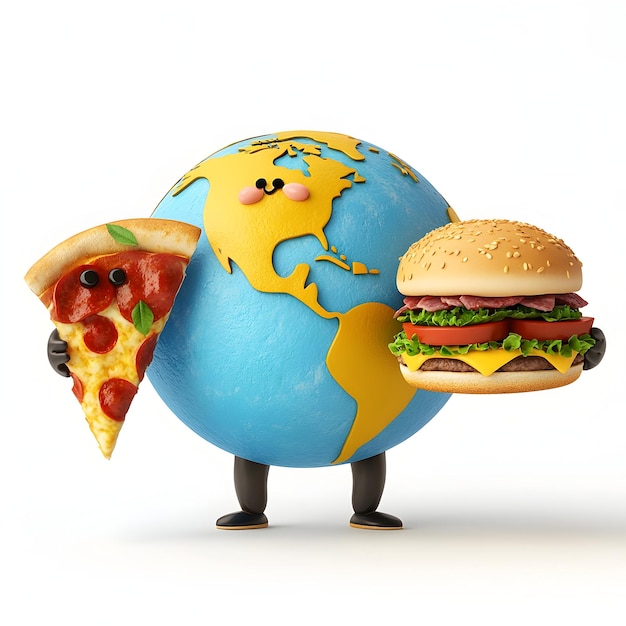 Happy food day celebration with earth globe and fast food