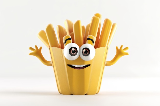 Photo happy french fries cartoon character