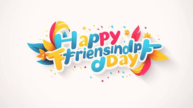 happy friends day poster with rainbows and bubbles on a white background