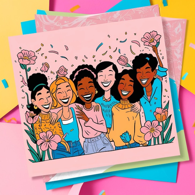 Happy friendship day card of friend group Over the world