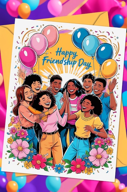 Happy friendship day card of friend group