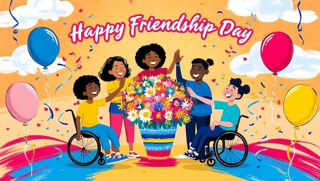 Happy friendship day card of friend group