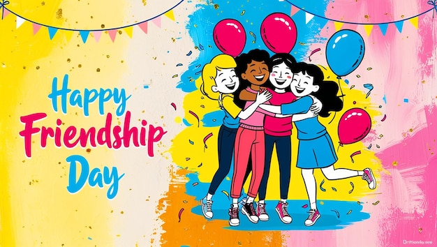 Happy friendship day card of friend group