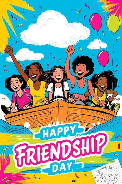 Happy friendship day card of friend group