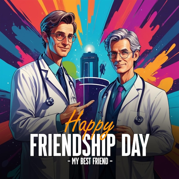 Happy friendship day poster image in cartoonish background