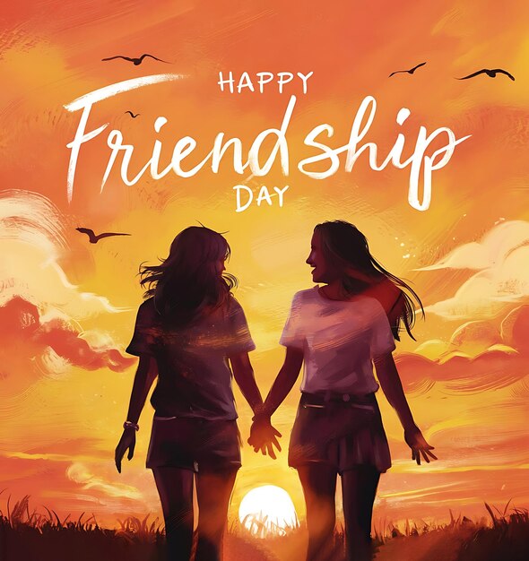 Photo happy friendship day retro vintage silhouette style greeting card poster design background