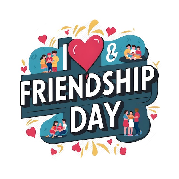 Photo happy friendship day typography text and colorful illustrations design