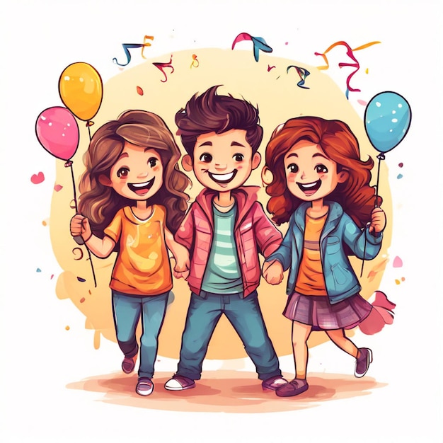 Happy friendship day with back view of friend group illustration having fun and enjoy