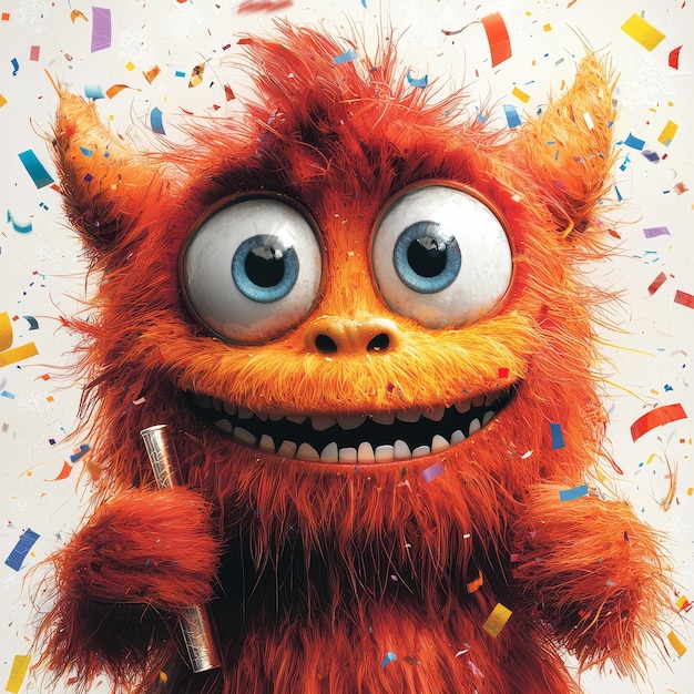 Happy Fuzzy Monster with Confetti