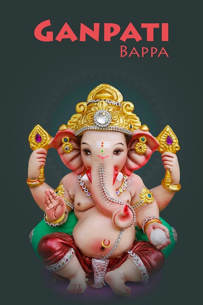 Happy Ganesh Chaturthi Greeting Card design with lord ganesha idol