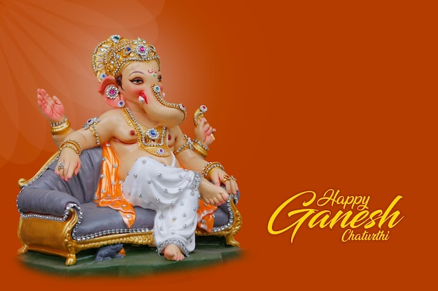 Happy Ganesh Chaturthi Greeting Card design with lord ganesha idol