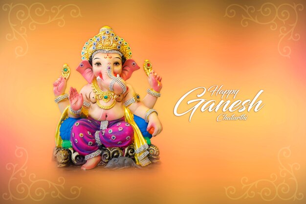 Happy Ganesh Chaturthi Greeting Card design with lord ganesha idol